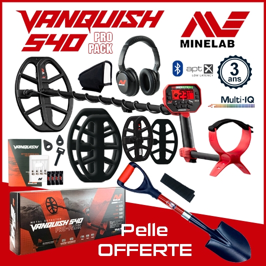Detecteur de metaux Vanquish 540 Pack Pro Minelab avec un casque sans fil et 2 têtes de détection