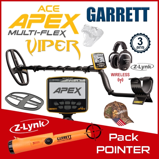 Détecteur Ace Apex de Garrett avec casque sans fil Z-Lynk et Pointer AT