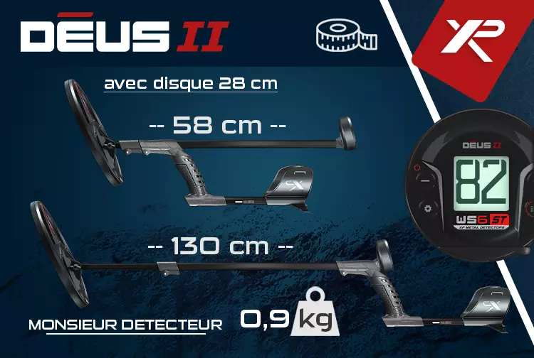 Dimensions et poids du détecteur DÉUS 2 XP avec disque de 28 cm